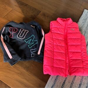 Puma Girl Bundle - Quilted Puffer Vest Fluorescent Hot Pink 10/12, Sweatshirt 7